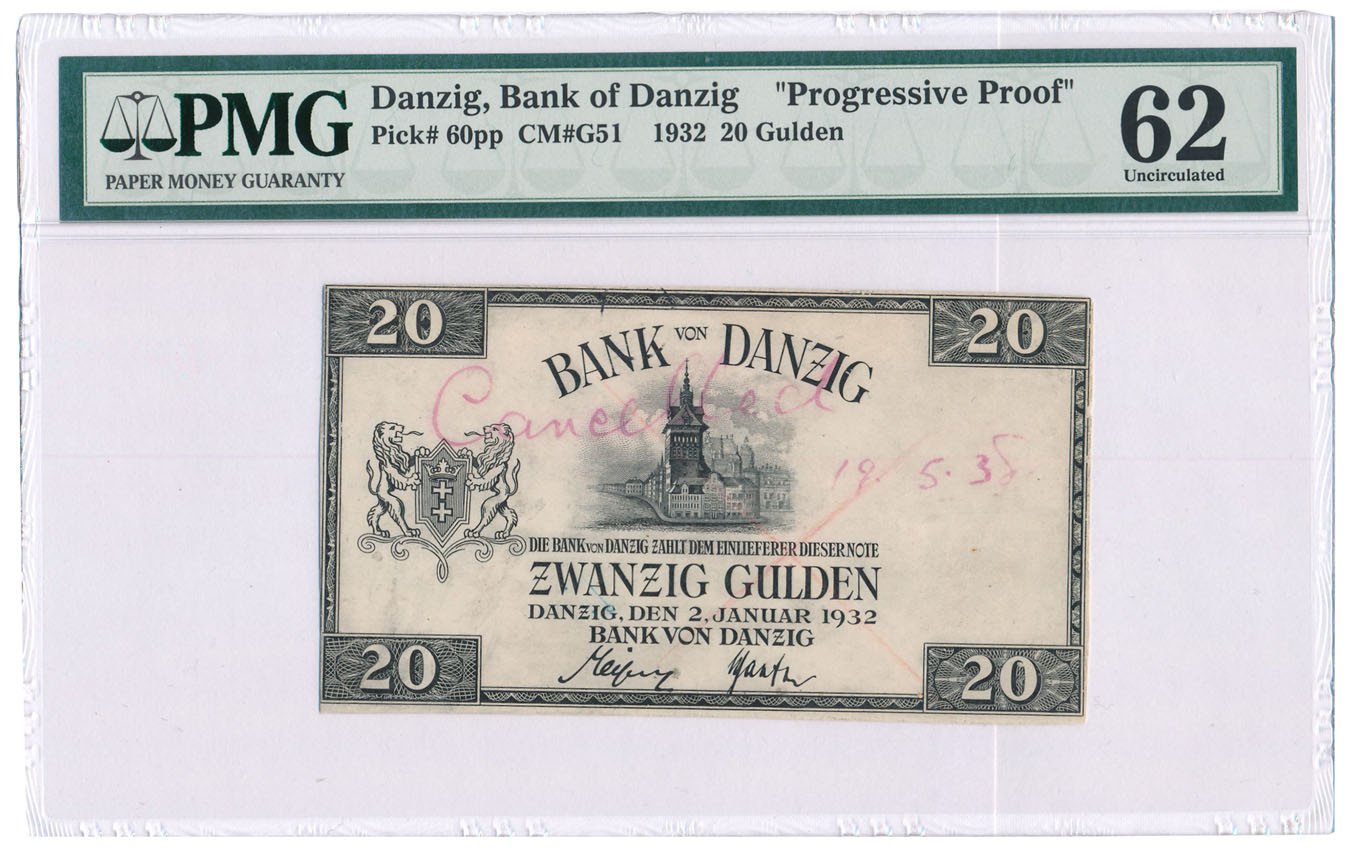 Banknot. Wolne Miasto Gdańsk 20 guldenów 1932 PMG 62 (MAX)